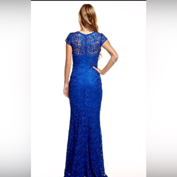 Chic Royal Blue Lace Maxi Dress - Picture 4 of 7